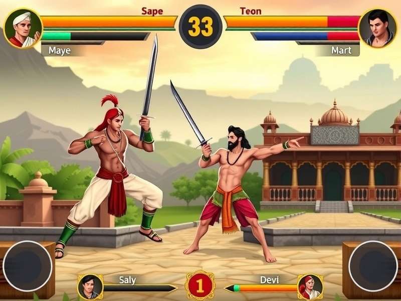 Surat Duel Warriors character selection screen showing diverse Indian fighters