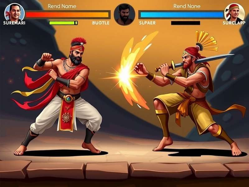 Surat Duel Warriors gameplay screenshot showing combat between Indian martial artists